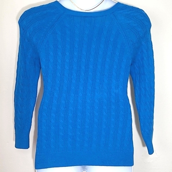 Madison Royal Blue Cable Knit Sweater M Fisherman Jewel Neck Vintage Stretch - Picture 3 of 4